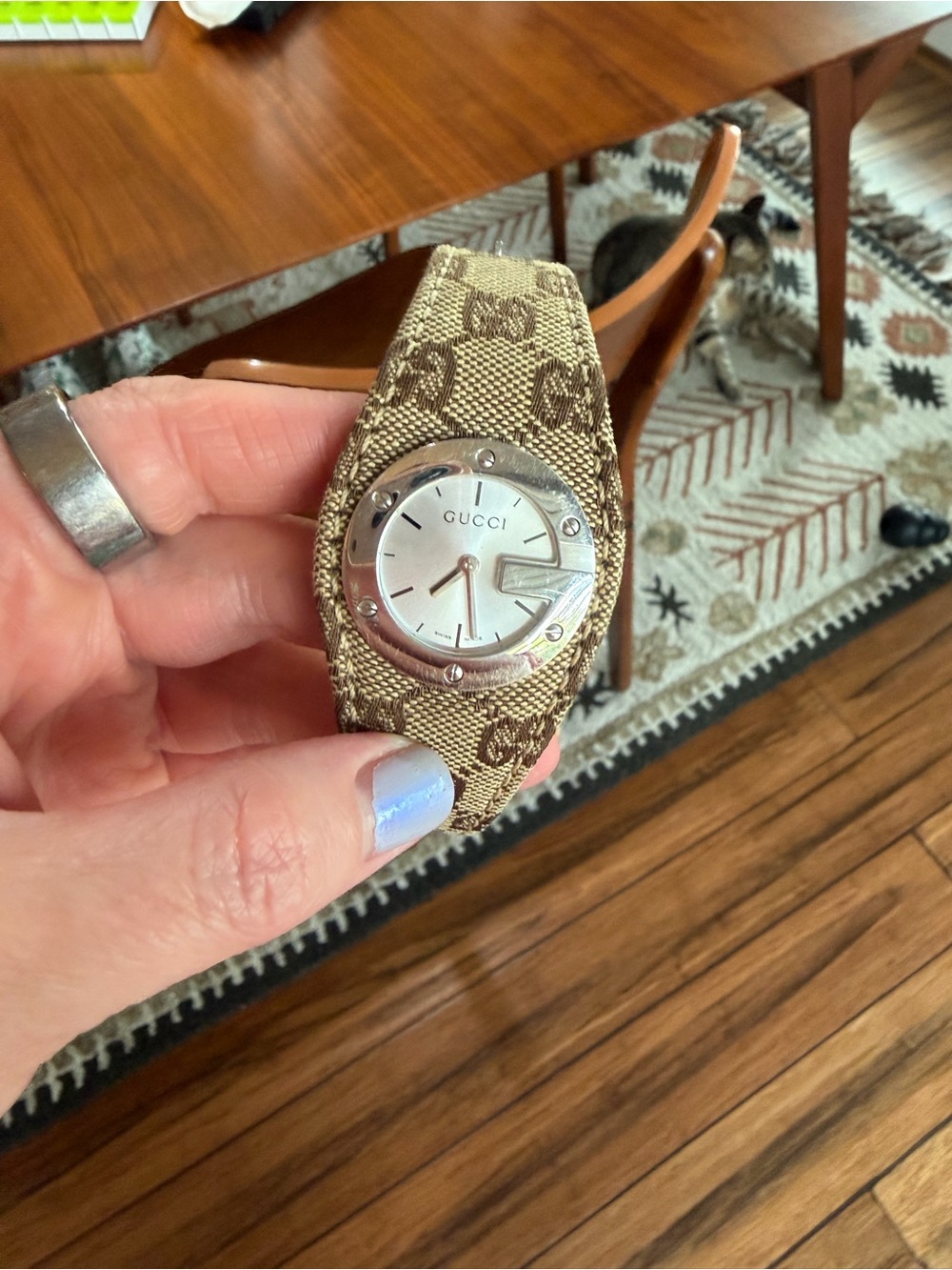 Gucci Brown GG Canvas Women's Watch with Silver Dial